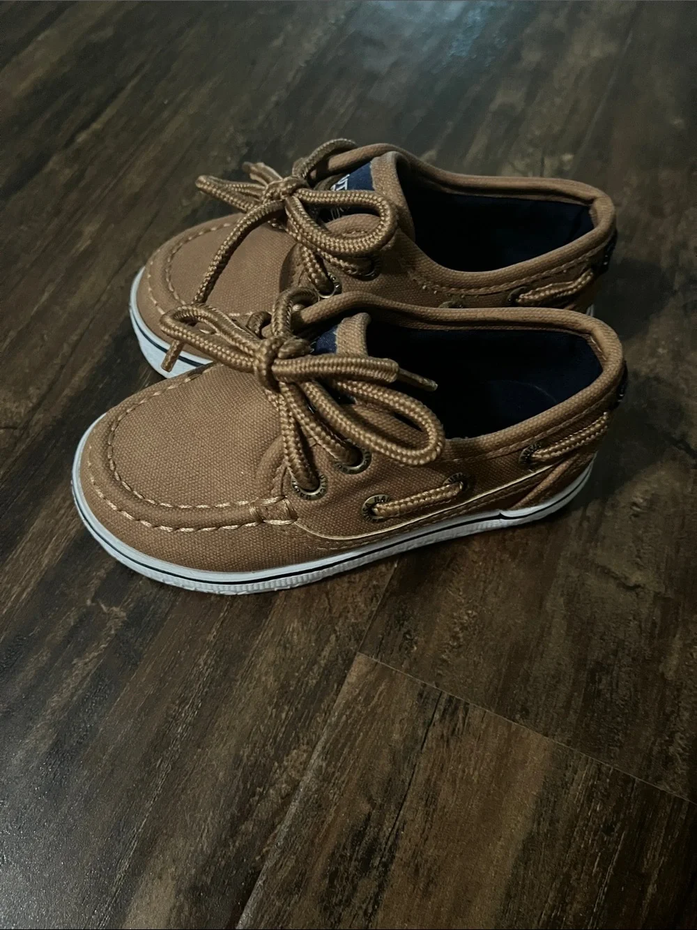 Nautica Kids Brown Canvas Moccasins with White Trim
